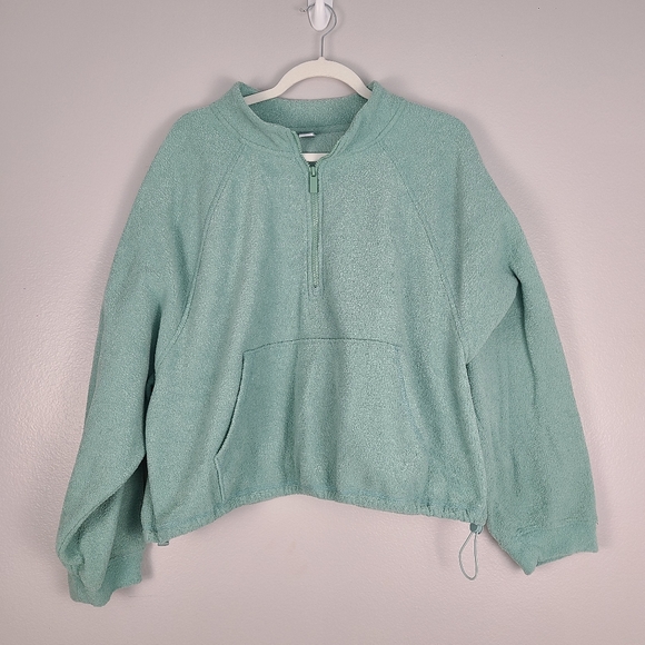 Old Navy Sweaters - Old Navy Cropped Terry Soft Pullover Quarter Zip Sweater in Pale Seafoam Green